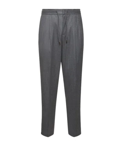 Brunello Cucinelli Wool Flannel Jogger Pants In Grey