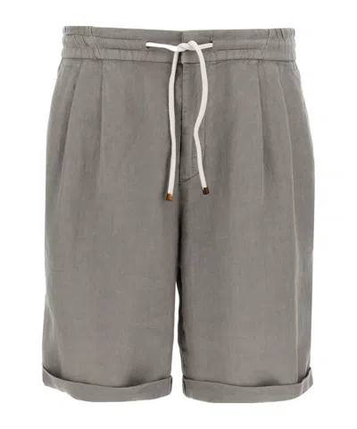 Brunello Cucinelli Elastic Waist Shorts In Gray