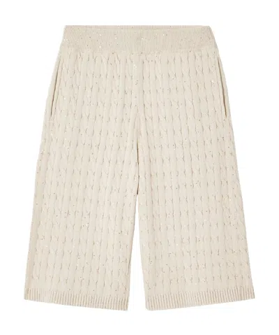 Brunello Cucinelli Sequin-embellished Cable-knit Cotton-blend Shorts In Neutrals