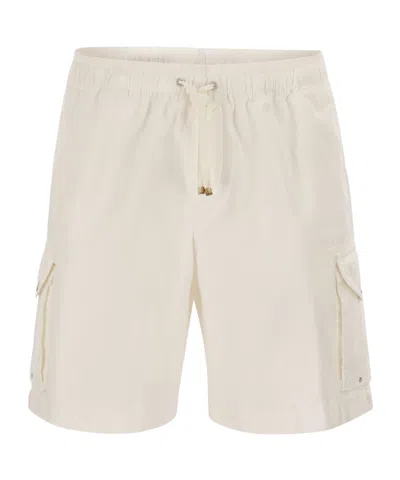 Brunello Cucinelli Men Bermuda Shorts In Garment-dyed Cotton Gabardine With Drawstring And Double Da In Neutral