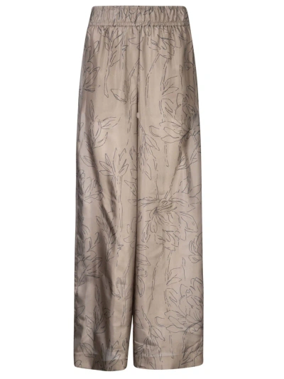Brunello Cucinelli Elastic Waist Wide Leg Printed Trousers In Khaki