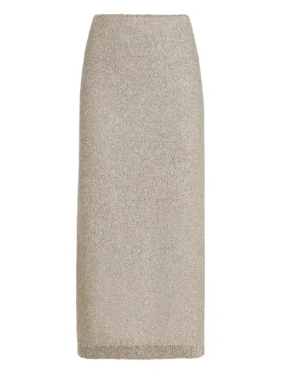 Brunello Cucinelli Elastic-waistband Midi Skirt In Neutral