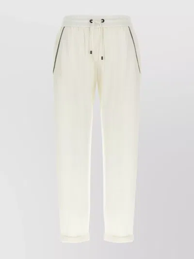 Brunello Cucinelli Elastic Waistband Rolled Cuffs Side Pockets Trousers In White