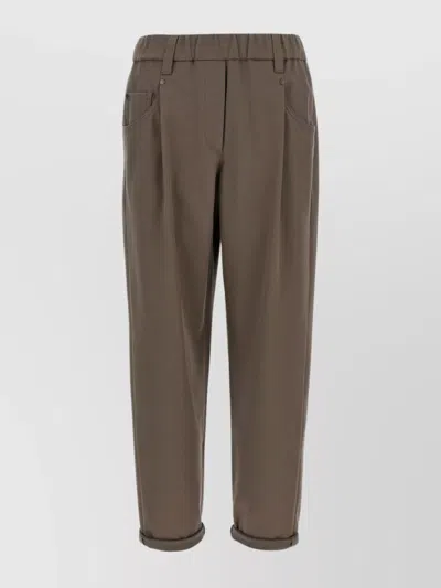 Brunello Cucinelli Elastic Waistband Trousers With Pockets And Loops In Brown