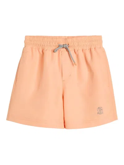 Brunello Cucinelli Kids' Elasticated-drawstring Swim Shorts In Orange