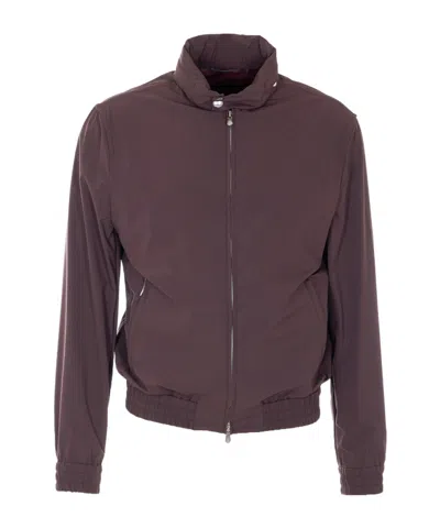 Brunello Cucinelli Elasticated Hem Zipped Bomber Jacket In Brown