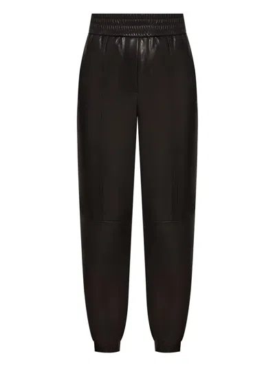 Brunello Cucinelli Elasticated Leather Tapered Trousers In Black