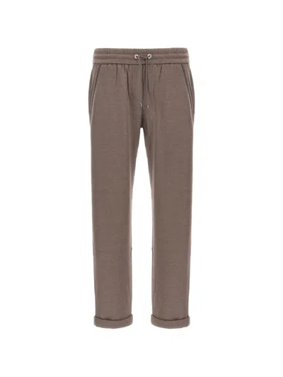 Brunello Cucinelli Joggers Featuring Shiny Pocket Side Detail In Brown