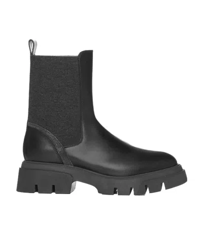 Brunello Cucinelli Elasticated-side Panels Leather Boots In Black