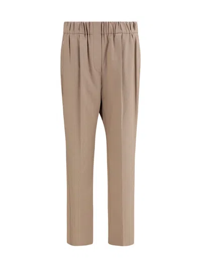 Brunello Cucinelli Elasticated Straight-leg Trousers In Brown