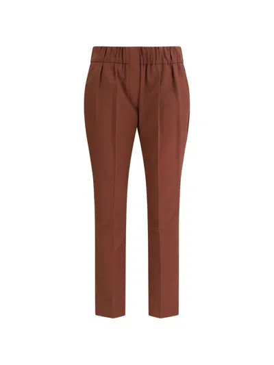 Brunello Cucinelli Cotton Elastane Pants In Brown