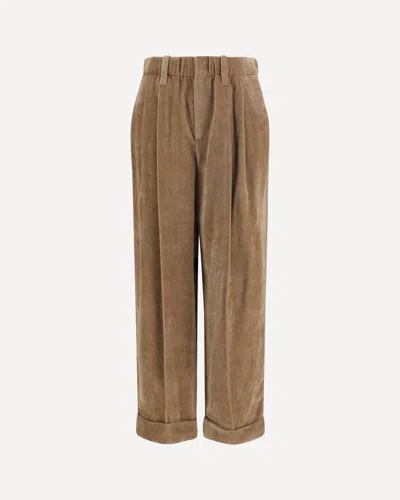 Brunello Cucinelli Elasticated Viscose And Cashmere Pants In Brown