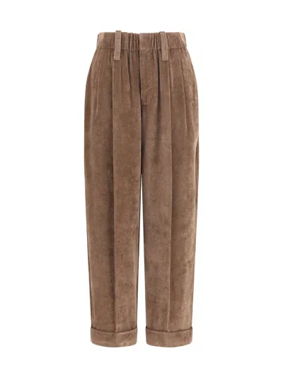 Brunello Cucinelli Elasticated Viscose And Cashmere Trousers In Brown