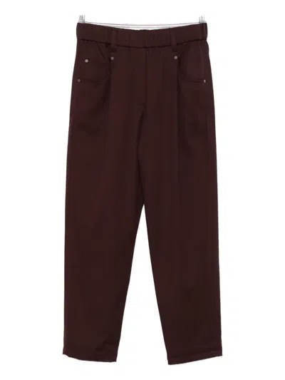 Brunello Cucinelli Relaxed Fit Cotton Trousers With Rolled Cuffs In Brown