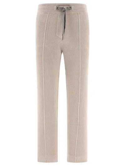 Brunello Cucinelli Elasticated Waist Ribbed Pants In Beige
