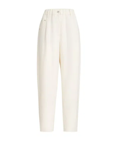 Brunello Cucinelli Elasticated Waist Straight Leg Trousers In White