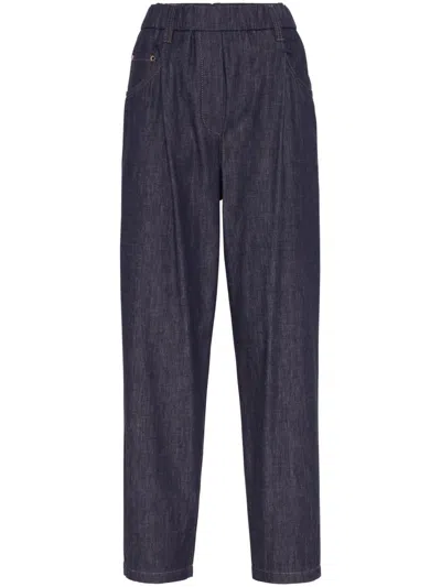BRUNELLO CUCINELLI BRUNELLO CUCINELLI ELASTICATED-WAIST TAPERED JEANS BLUE