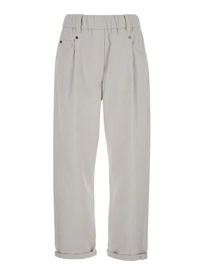 Brunello Cucinelli Elasticated Waistband Cropped Pants In White