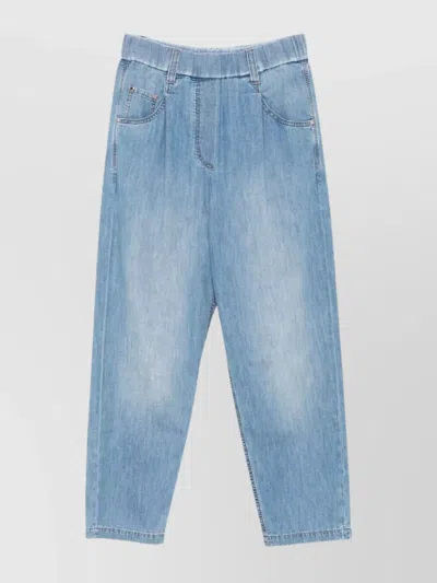 Brunello Cucinelli Elasticated Waistband Denim Trousers With Rivet Detailing In Blue