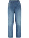 Brunello Cucinelli Elasticated Waistband Tapered Jeans In 蓝色