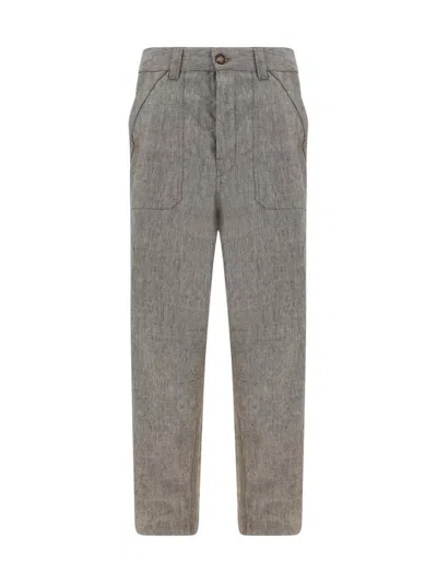 Brunello Cucinelli Men Linen Pants In Grey
