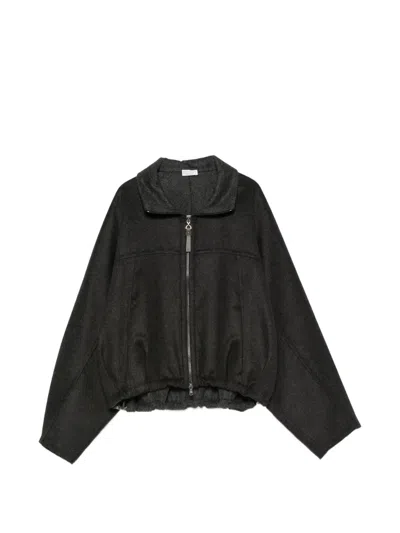 Brunello Cucinelli Elasticated-hem Zip-up Bomber Jacket In Black