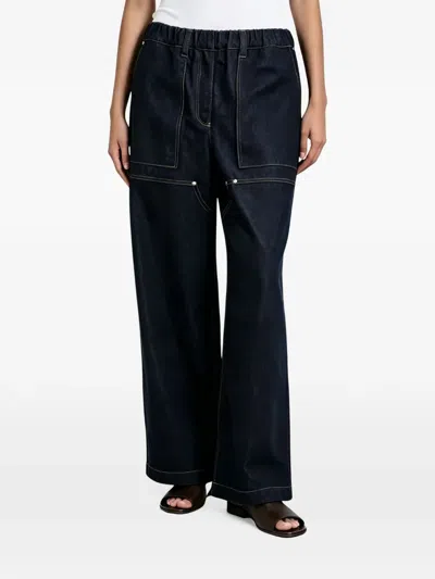 Brunello Cucinelli Elasticated-waistband Contrast-stitched Jeans In Blue