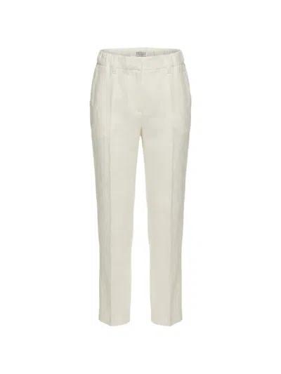 Brunello Cucinelli Elasticated-waistband Linen Trousers In White