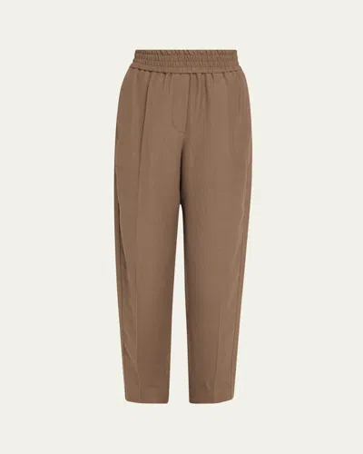 Brunello Cucinelli Elasticized Waist Fluid Linen Pants In Brown
