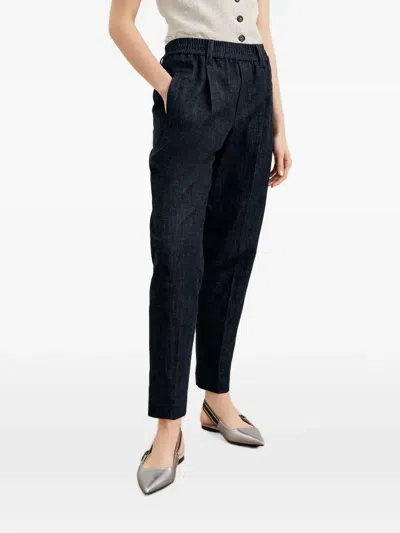 Brunello Cucinelli Elastic-waistband Tapered-leg Trousers In Blue