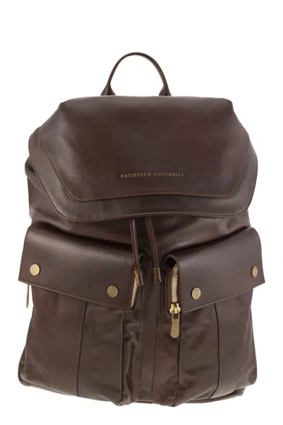 Brunello Cucinelli Logo Embossed Backpack In Maroon