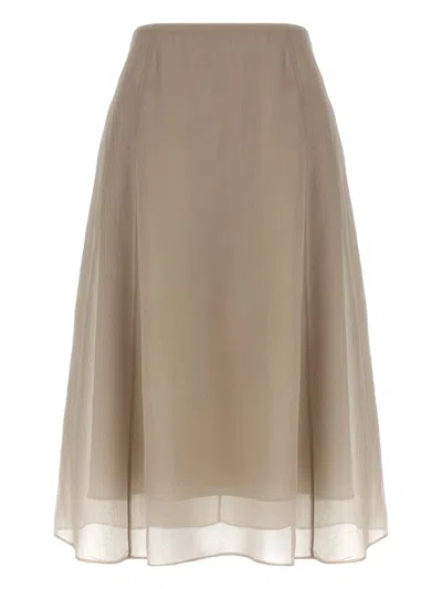 Brunello Cucinelli Elegant Midi Circle Skirt In Silk For Women In Brown