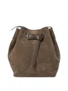 Brunello Cucinelli Elegant Mini Buckle Bucket Handbag In Brown Leather In Brown