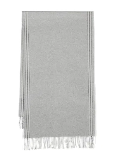 Brunello Cucinelli Stripe-trim Silk Scarf In Gray
