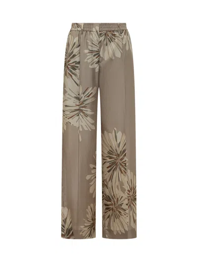 BRUNELLO CUCINELLI BRUNELLO CUCINELLI ELEGANT SILK TROUSERS WITH STAMPED FLORAL DESIGN