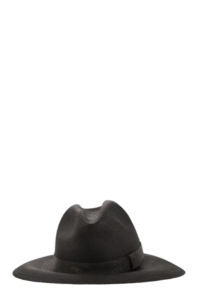 Brunello Cucinelli Elegant Straw Hat With Precious Monile Band In Black