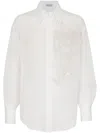 BRUNELLO CUCINELLI ELEGANT WHITE COTTON KNIT SHIRT WITH DAZZLING MAGNOLIA EMBROIDERY FOR WOMEN