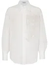 Brunello Cucinelli Elegant White Cotton Knit Shirt With Dazzling Magnolia Embroidery For Women In White