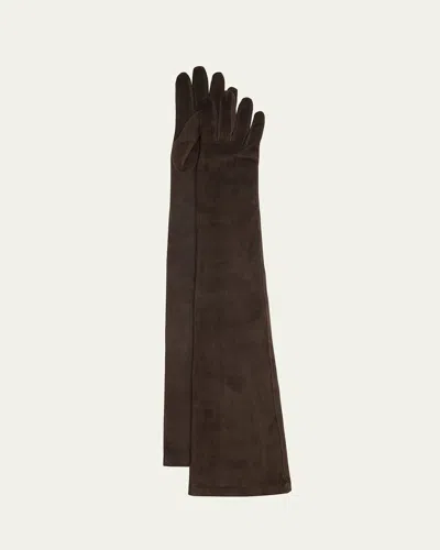 Brunello Cucinelli Elongated Suede Gloves In Brown