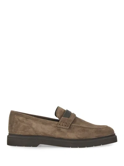 Brunello Cucinelli Embellished Almond Toe Loafers In Brown