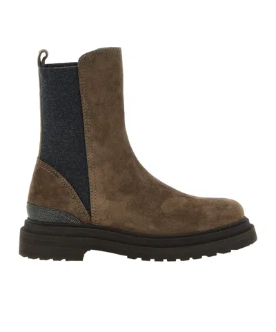 Brunello Cucinelli Embellished Ankle Boots In Brown