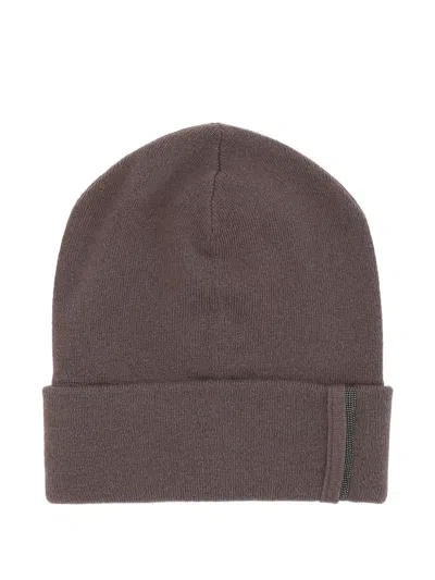 Brunello Cucinelli Embellished Beanie In Brown