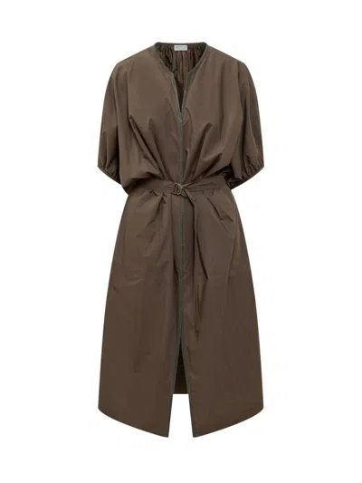 Brunello Cucinelli Midi Belt Dress In Brown