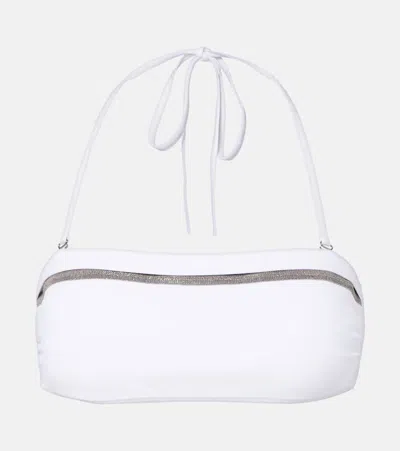 Brunello Cucinelli Embellished Bikini Top In White