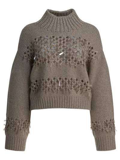 Brunello Cucinelli Embellished Cashmere Crewneck Sweater In White