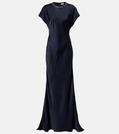 Brunello Cucinelli Embellished Cocktail Dress In Blue
