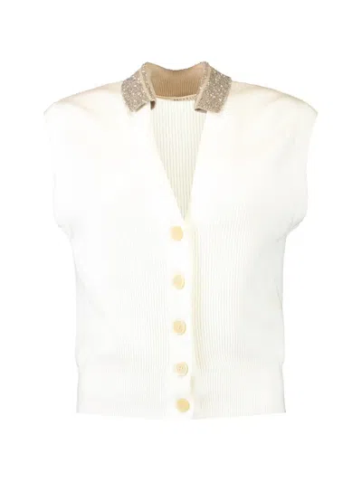 Brunello Cucinelli Embellished Collar Vest In White