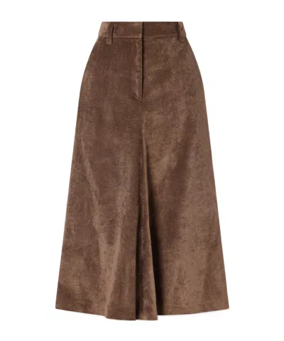 Brunello Cucinelli Embellished Corduroy Midi Skirt In Brown
