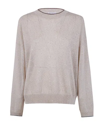 Brunello Cucinelli Crew Neck Long-sleeved Knitwear In Neutral