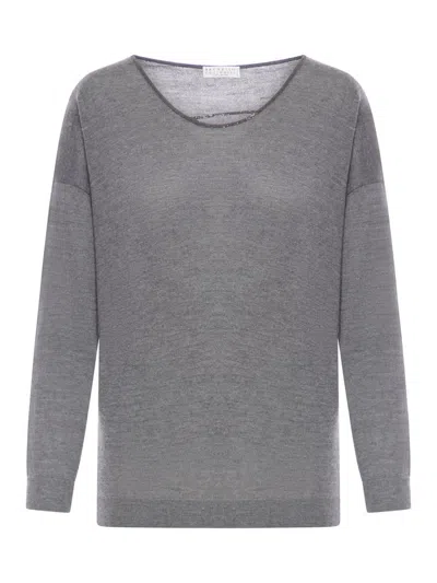 Brunello Cucinelli Embellished Crewneck Sweater In Grey